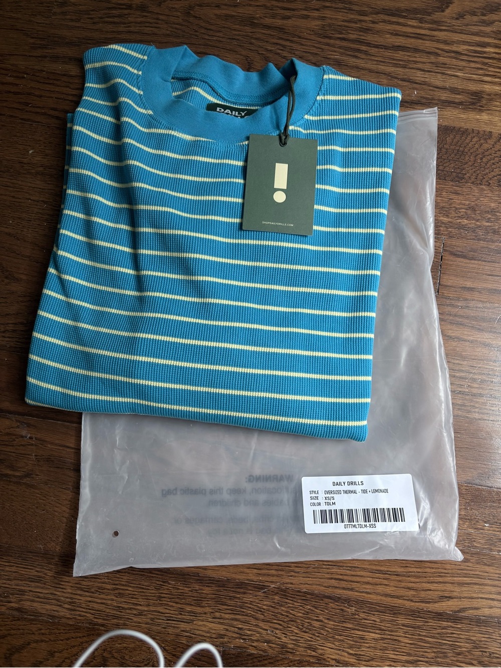 Daily Drills Teal & Pale Yellow Striped Ribbed Thermal Top XS/S